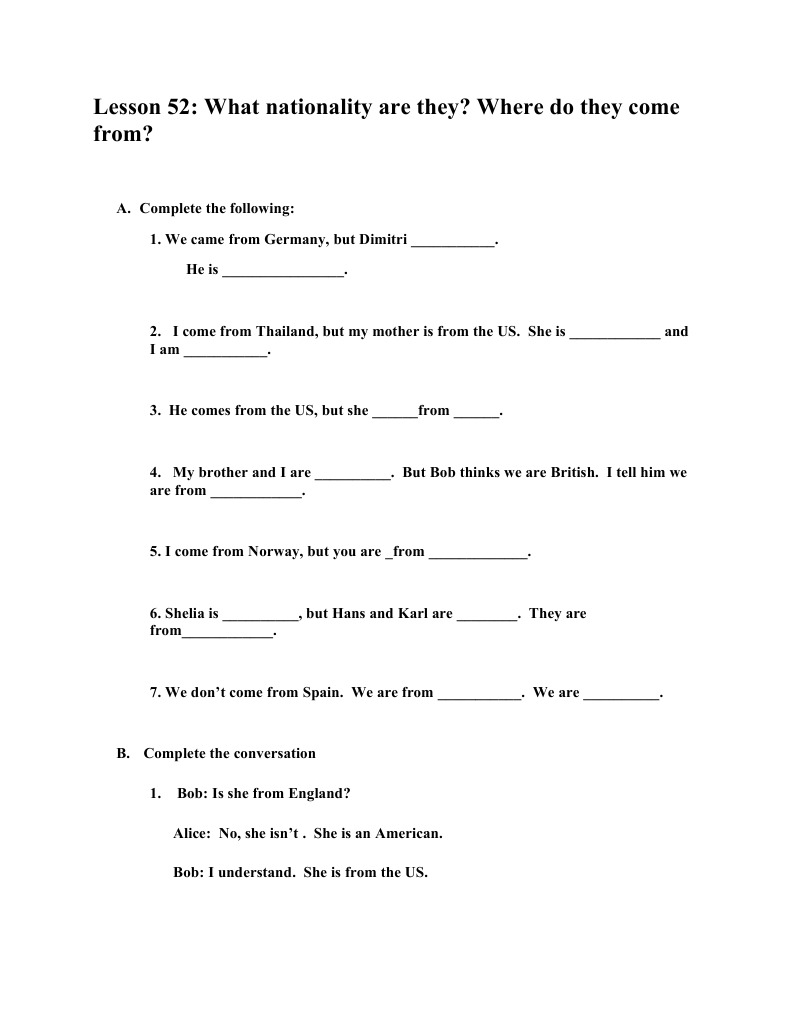 Nationality and Origin Practice | PDF | Language Arts & Discipline