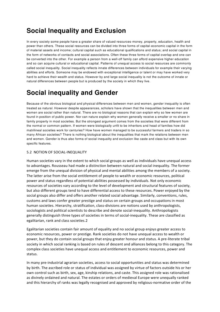 social inequality and stratification essay