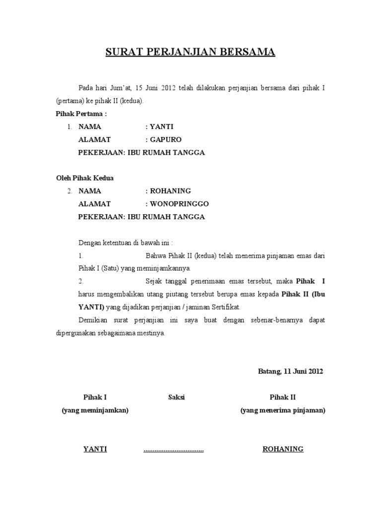 Surat Perjanjian Bersama
