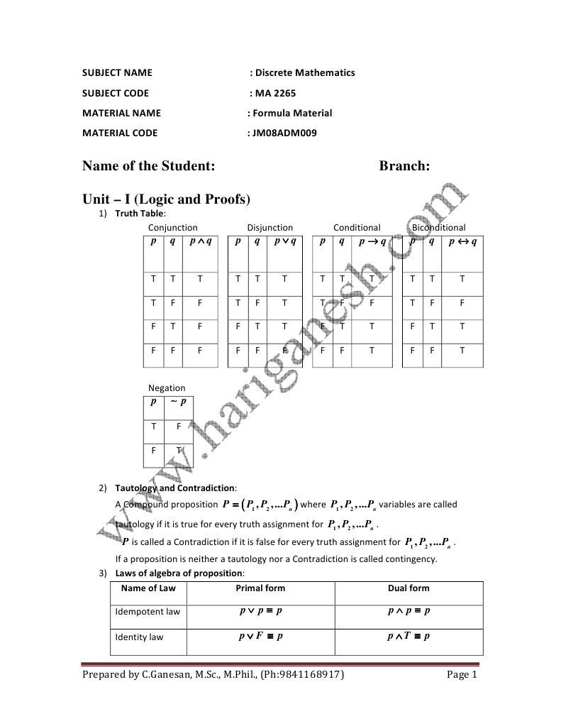 Discrete Mathematics Formula Material | PDF