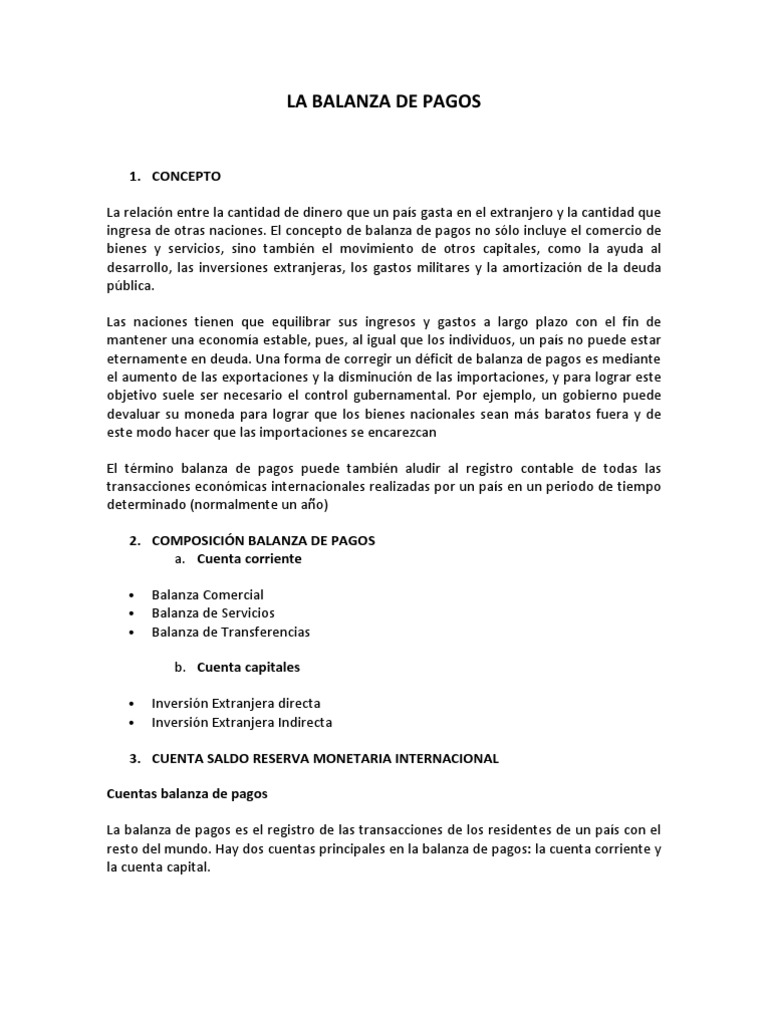 Concepto y Estructura de la Balanza de Pagos | PDF | Balance de pagos ...