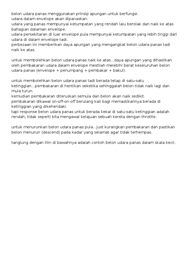 Belon Udara Panas Menggunakan Prinsip Apungan Untuk Berfungsi Pdf