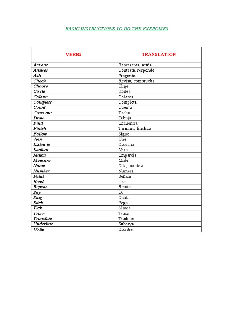 Basic Instructions To Do The Exercises Pdf Cognition Teaching