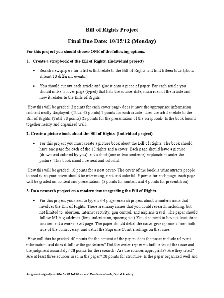 Bill of Rights Project Options | PDF | Scrapbooking | Communication