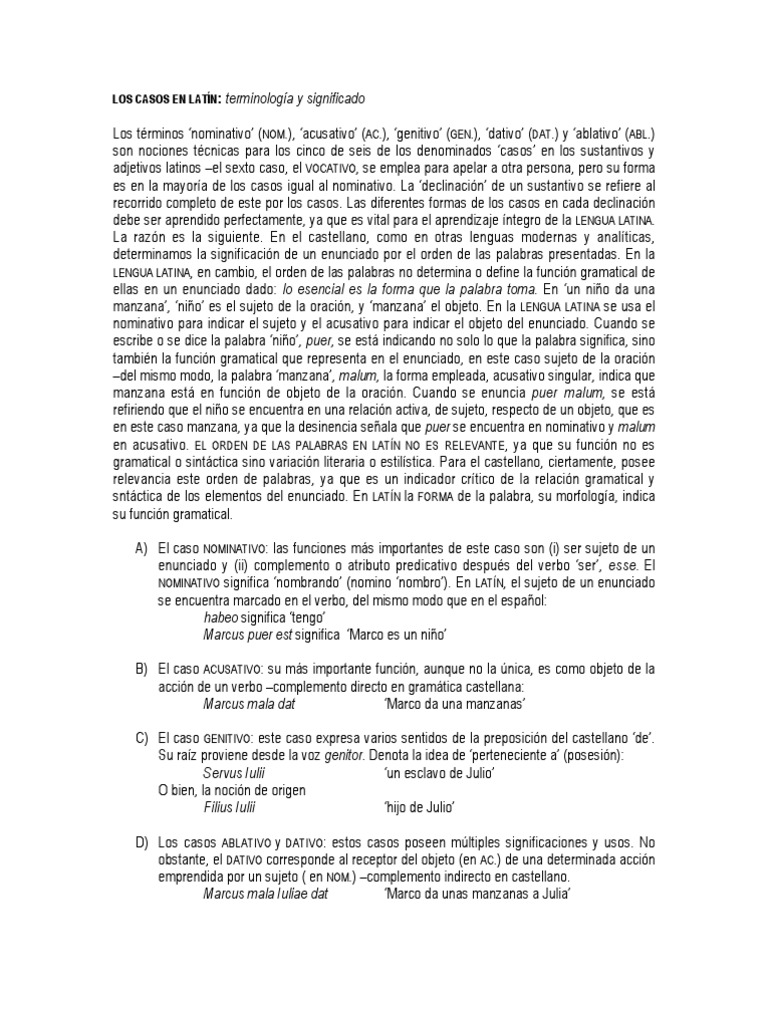 Casos en Latin Latin Subject (Grammar)