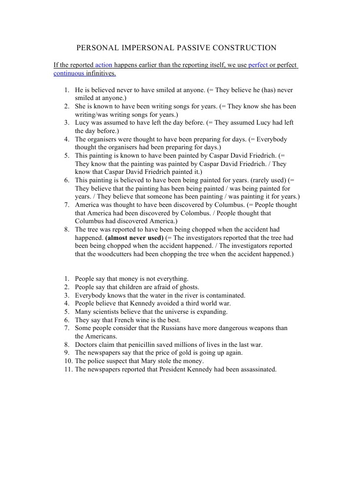 Personal Impersonal Passive Construction: action perfect continuous