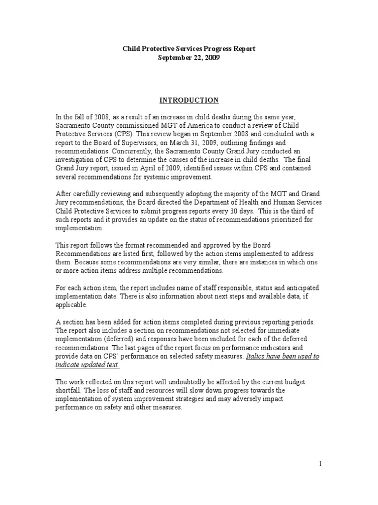 Sacramento CPS Progress Report Update | PDF | Child Protective Services ...