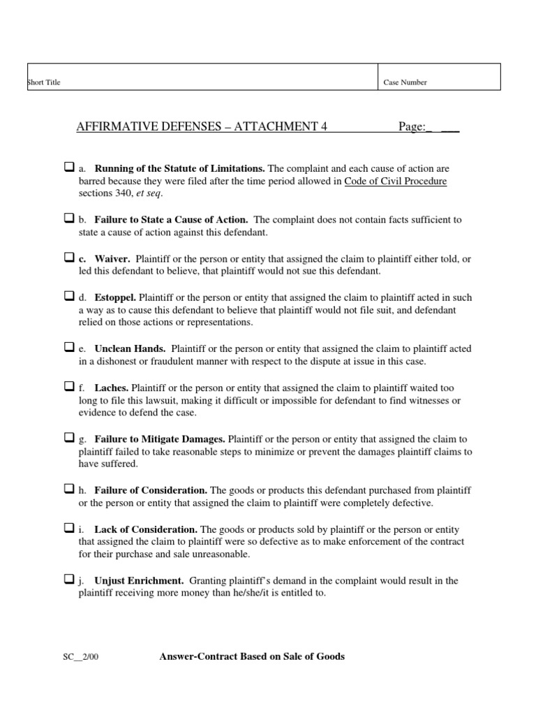 Affirmative Defenses in Sales Contracts | PDF | Cause Of Action | Lawsuit