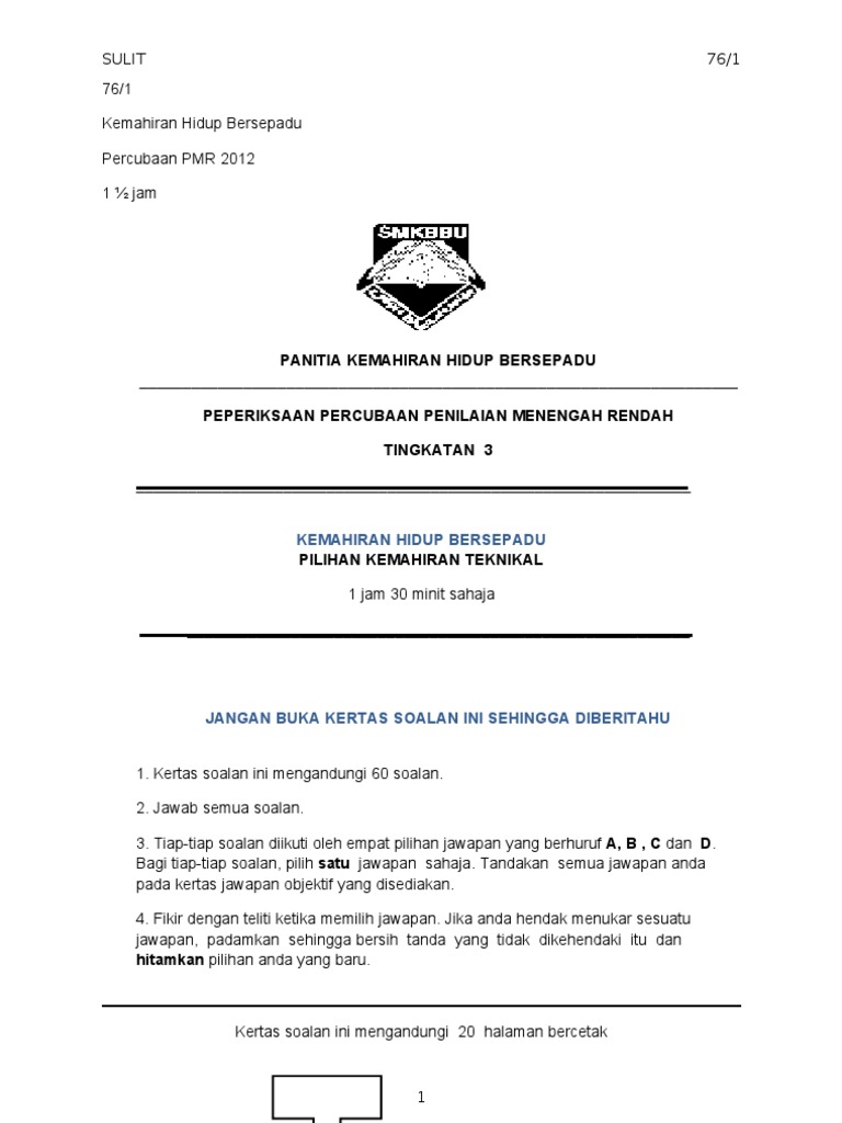 Percubaan Pmr Kt 2012 Bbu 1 Pdf