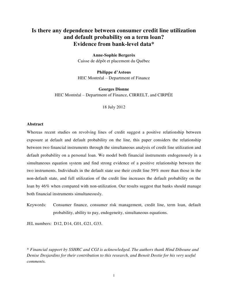Credit Line Use and Loan Default Risk | PDF | Credit (Finance) | Loans