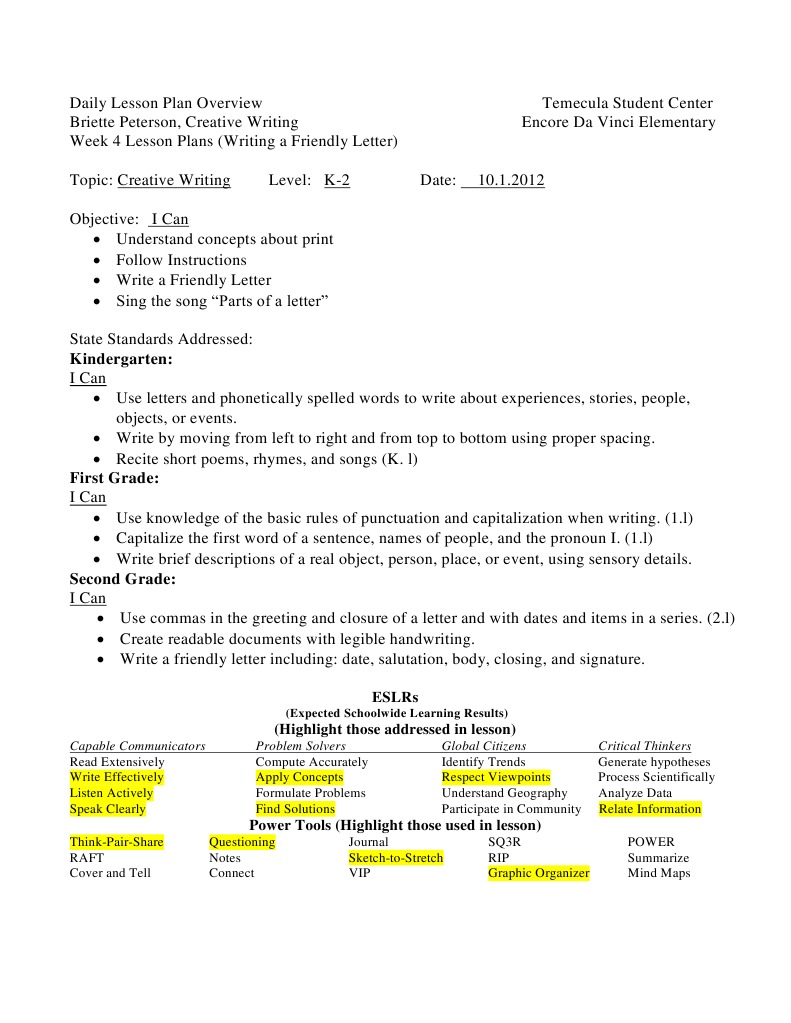 Friendly letter lesson plan pdf picture