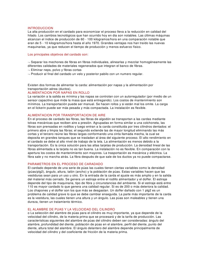 Proceso y Tipos de Cardado Textil | PDF | Textiles | Soldadura