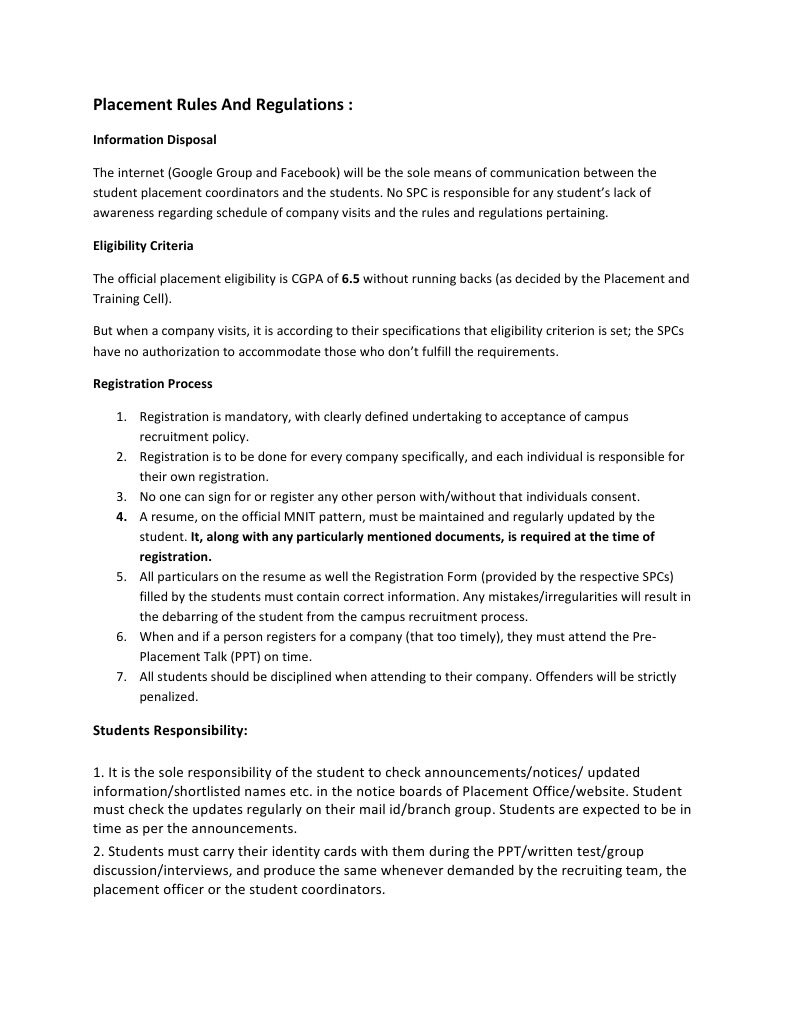 Placement Rules And Regulations Pdf Labour Business