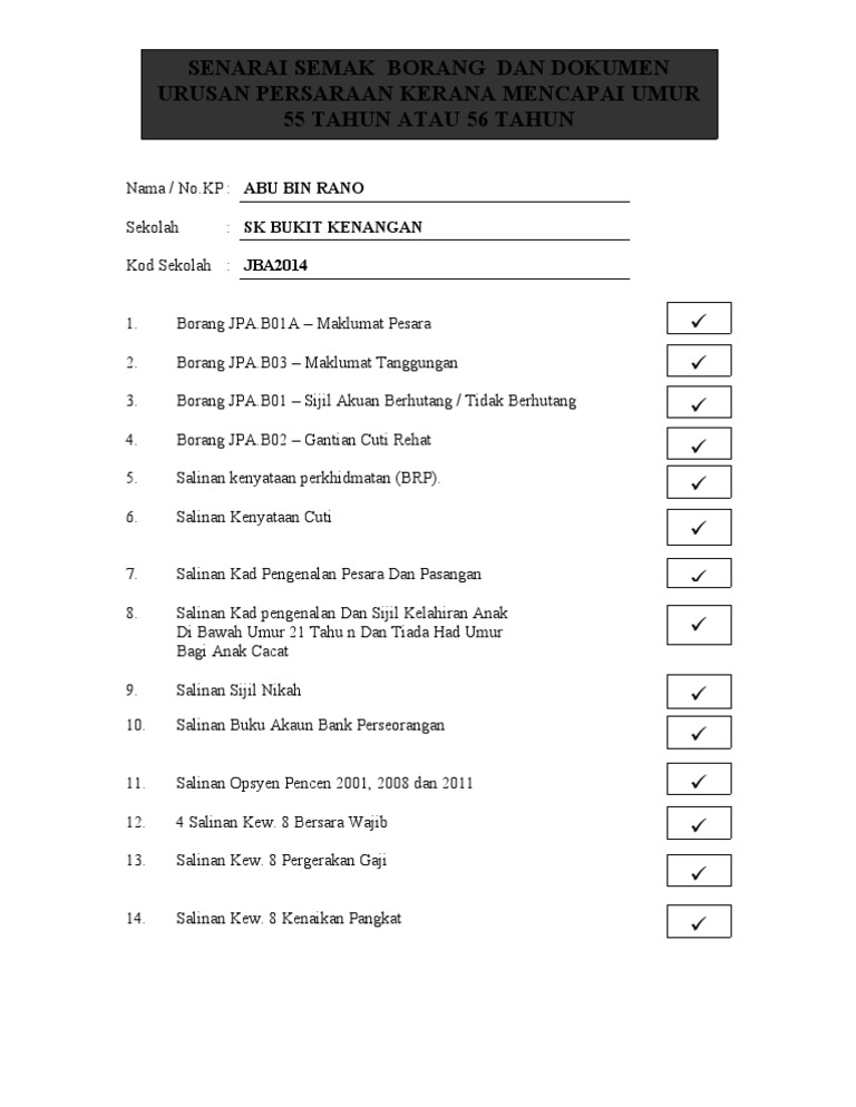 Senarai Semak Persaraan Wajib Pdf