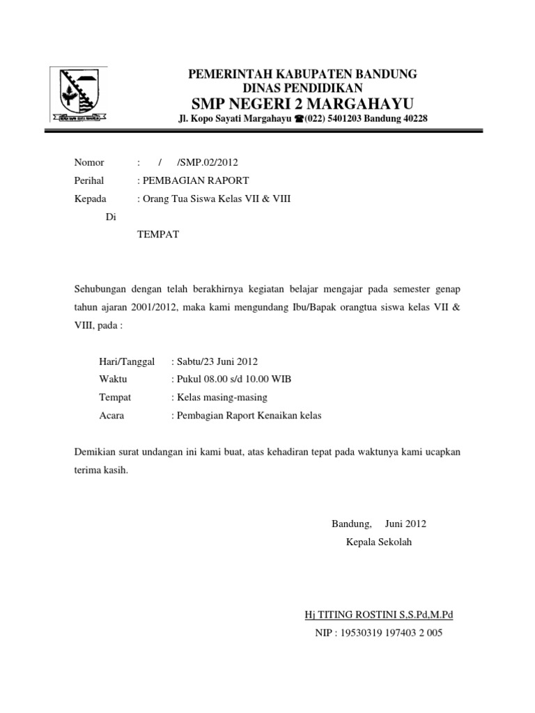 Surat Undanga Pembagian Raport