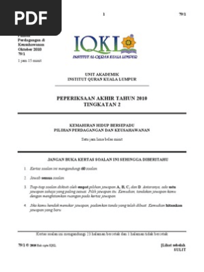 Soalan Final 2010 Khb Form 2 Pilihan 4 Perdagangan Dan Keusahawanan Pdf