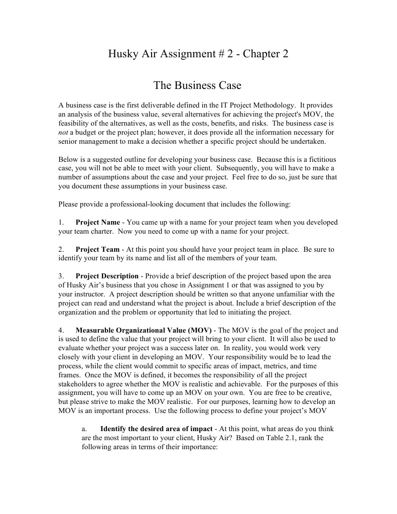 Husky Air Assignment # 2 - Chapter 2 The Business Case | PDF | Business