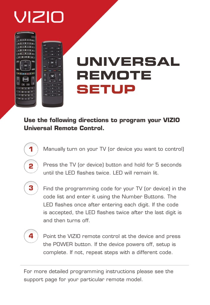 Vizio code outlet for universal remote