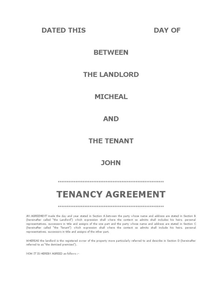 Tenancy Agreement Malaysia | Leasehold Estate | Landlord