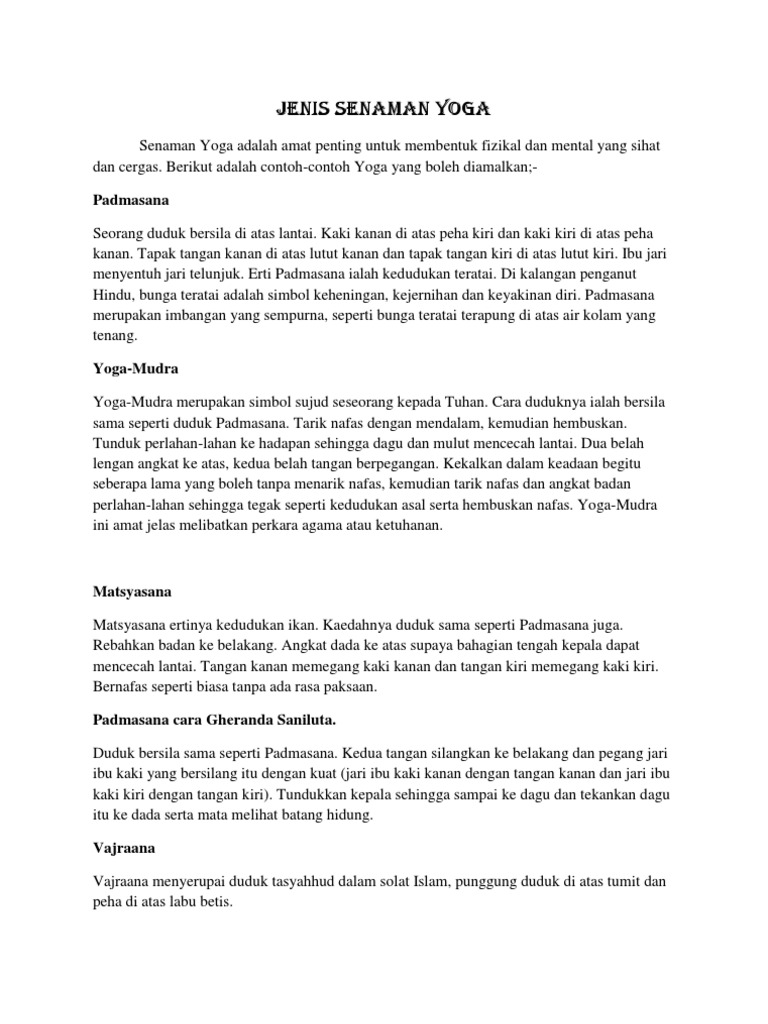 Jenis Senaman Yoga Pdf