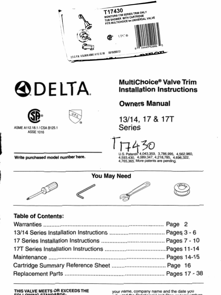 Delta Shower Valve Installation Manual 17, 17T