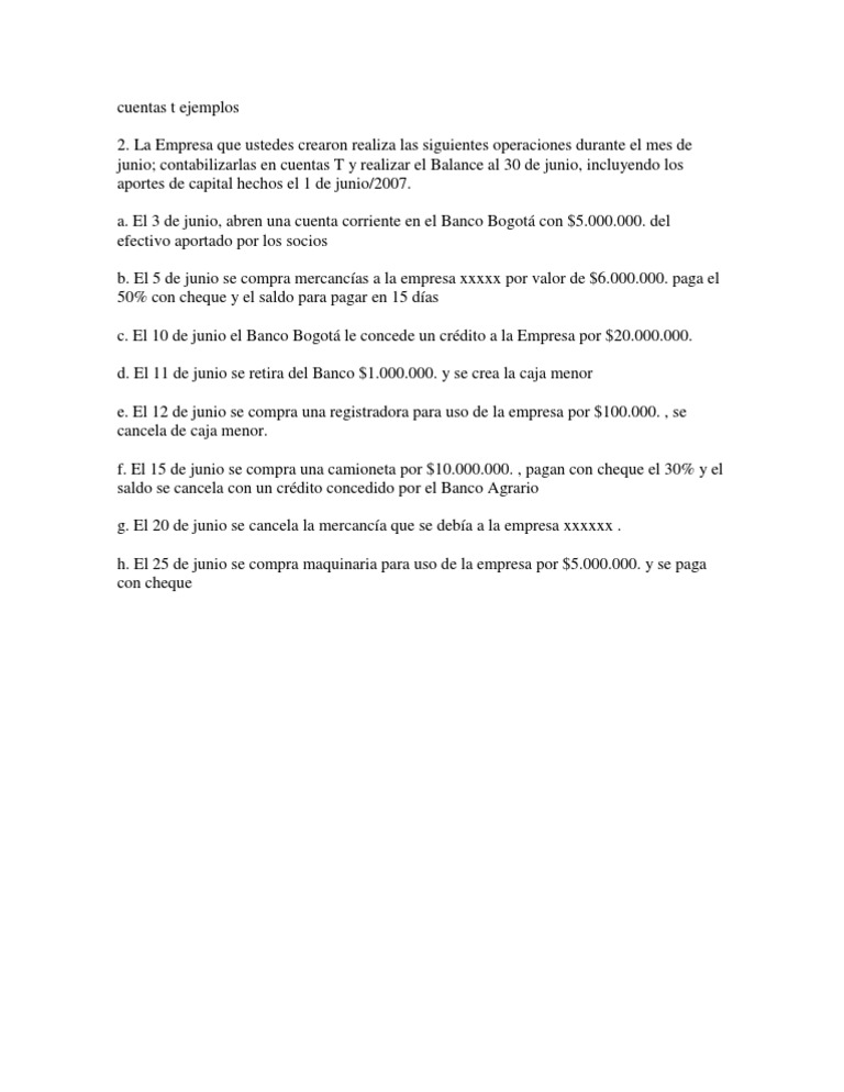 Ejemplos de Cuentas T en Contabilidad | PDF | Bancos | Dinero