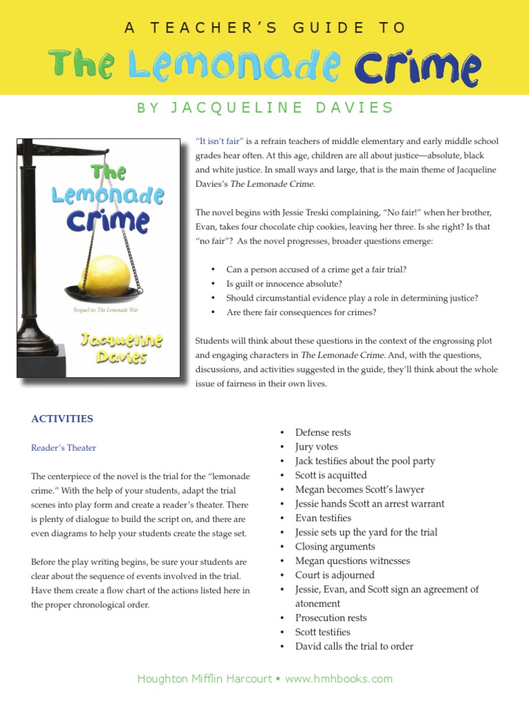 The Lemonade Crime Teacher's Guide PDF Due Process Witness