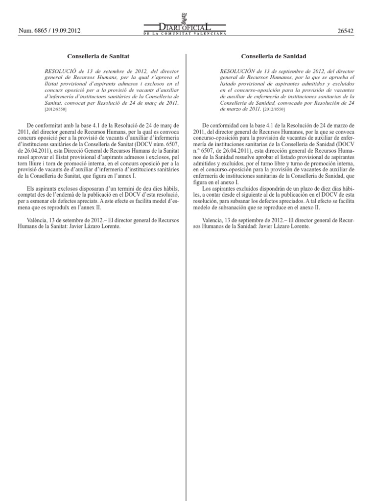 DOCV Publicacion Listados Prov OP Aux Enfermeria CS | PDF | Medicina de  rehabilitación | Ciencias de la Salud