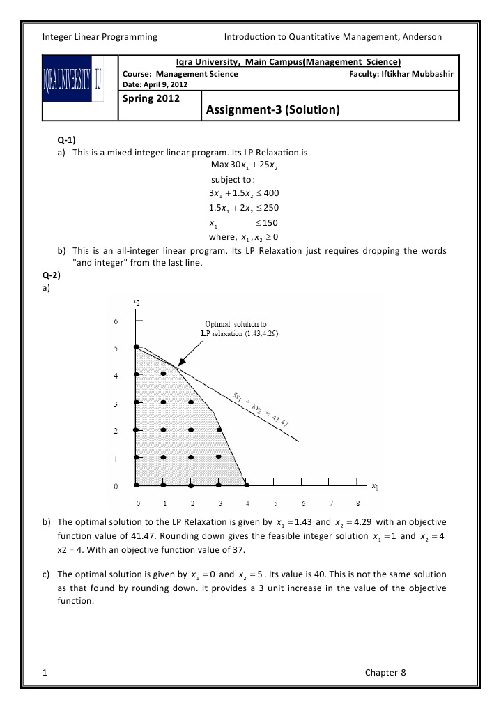 Solution Assignment 3 | Linear Programming | Mathematics Of Computing