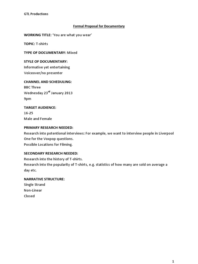 Formal Proposal For Documentary | PDF