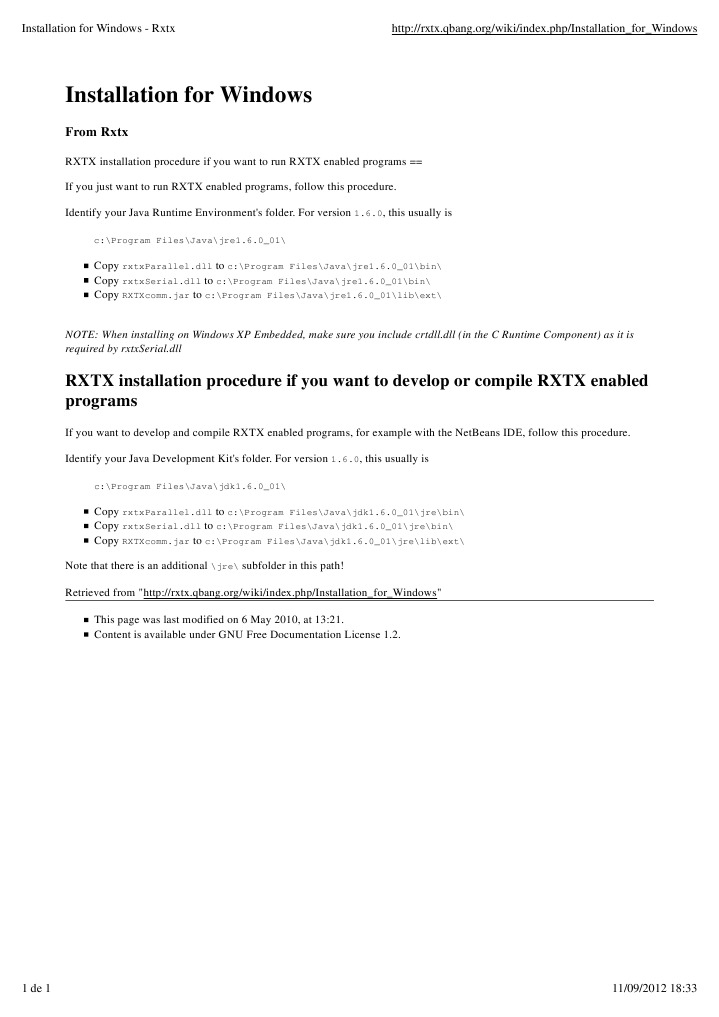 RXTX Installation Guide for Windows | PDF | Computers
