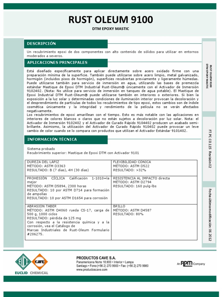 Rust Oleum 9100 PDF Epoxy Revestimiento