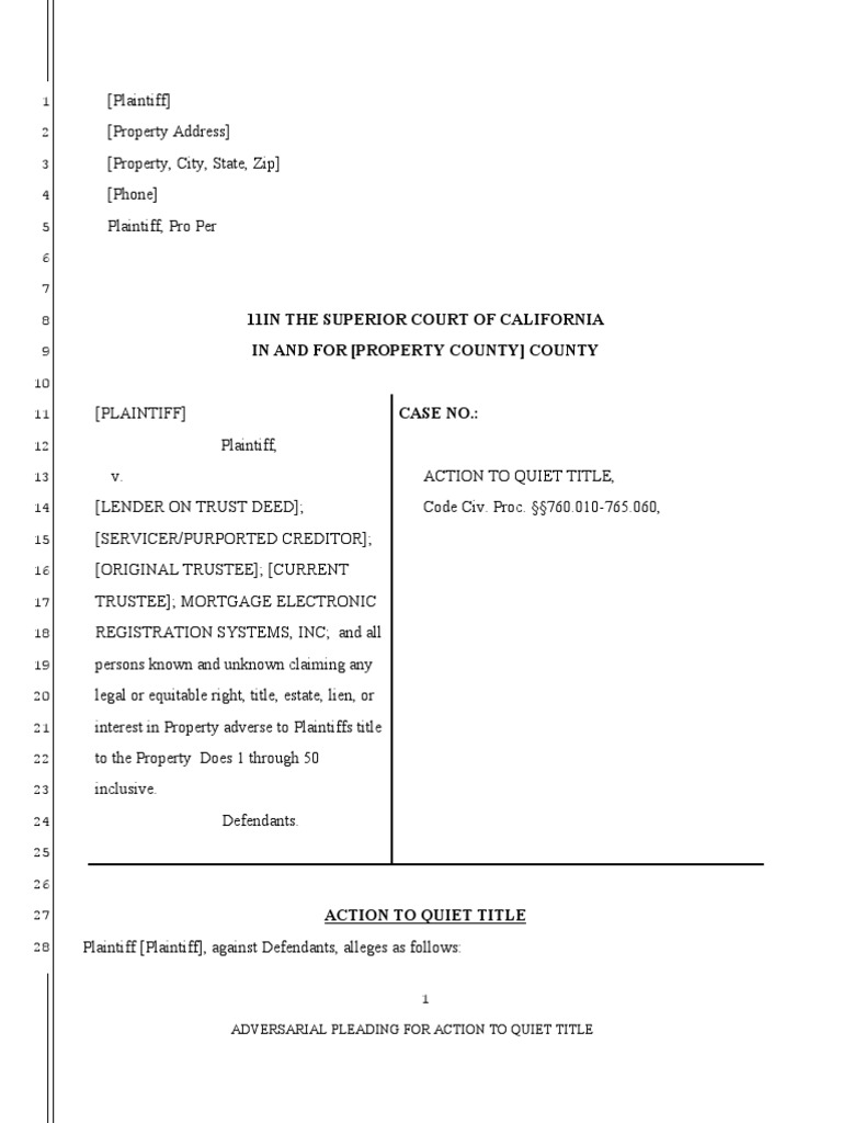 Quiet Title Complaint Short Rev6 Deed Of Trust (Real Estate