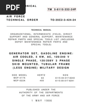 MEP 017A Organizational Intermediate Direct Support and General Support Maintenance Repair Parts and Special Tools List TM 5 6115 332 24P