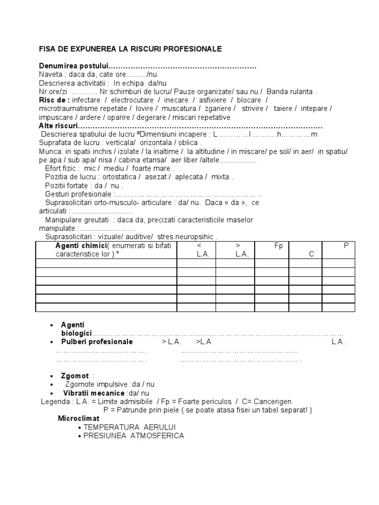 Fisa de Expunere La Riscuri Profesionale | PDF