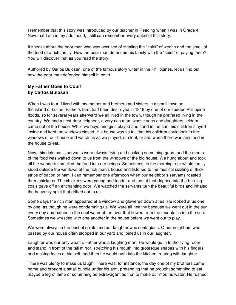 My Father Goes to Court by Carlos Bulosan Laughter Courtroom