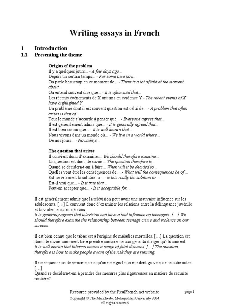 synonym for essay in french