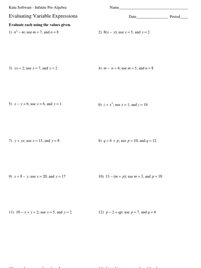 Evaluating Variable Expressions | PDF
