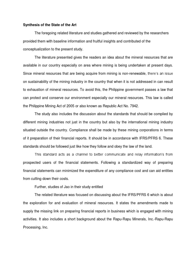 Synthesis Of The State Of The Art Mining International Financial Reporting Standards