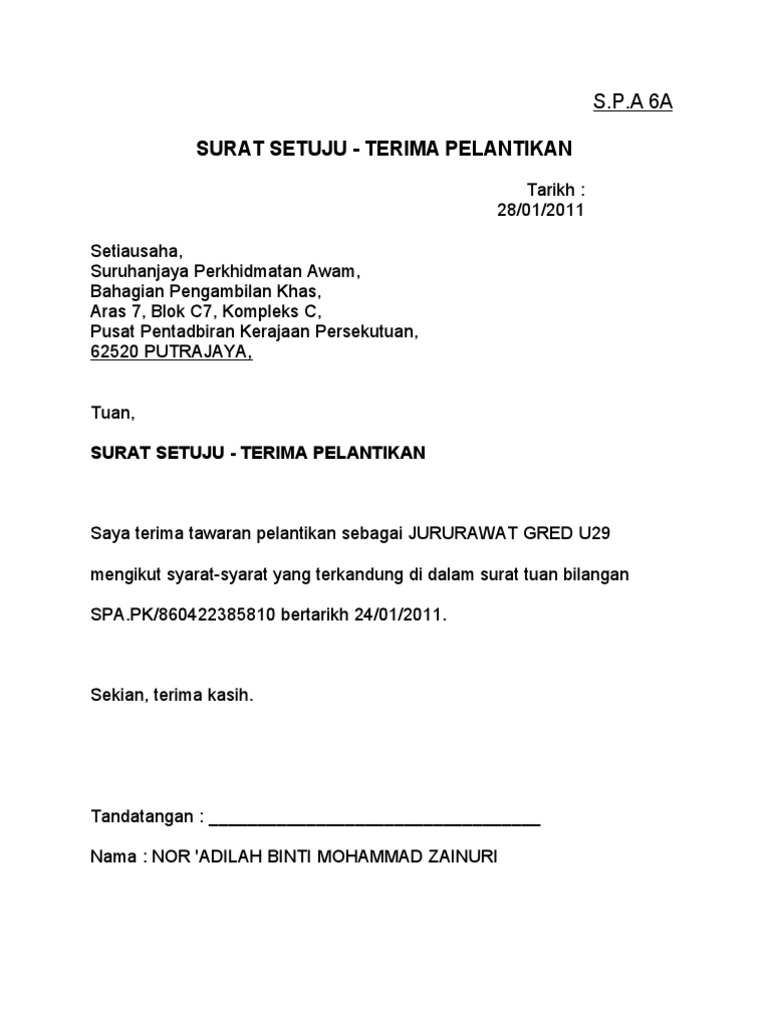 Kesan Sekiranya Telah Menerima Surat Setuju Terima Tawaran Spa