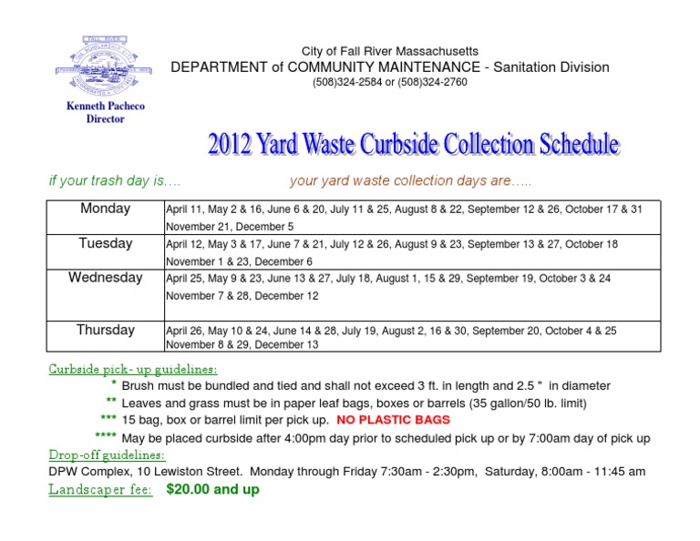 2012 Yard Waste Schedule PDF