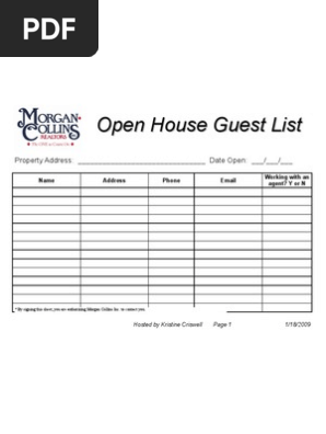 Open House Sign in Sheet