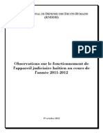 RNDDH - Observations Sur Le Fonctionnement de L'appareil Judiciaire Haïtien Au Cours de L'année 2011-2012