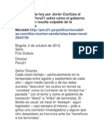 Carta Enviada Hoy Por Javier Ciurlizza Al Director de "Peru 21" Sobre Cómo El Gobierno de Transición Resulta Culpable de La Existencia de Movadef