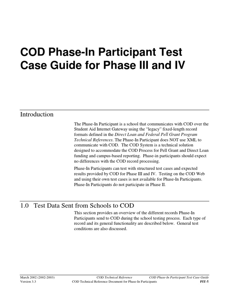 COD Phase-In Participant Test Case Guide For Phase III and IV | PDF ...