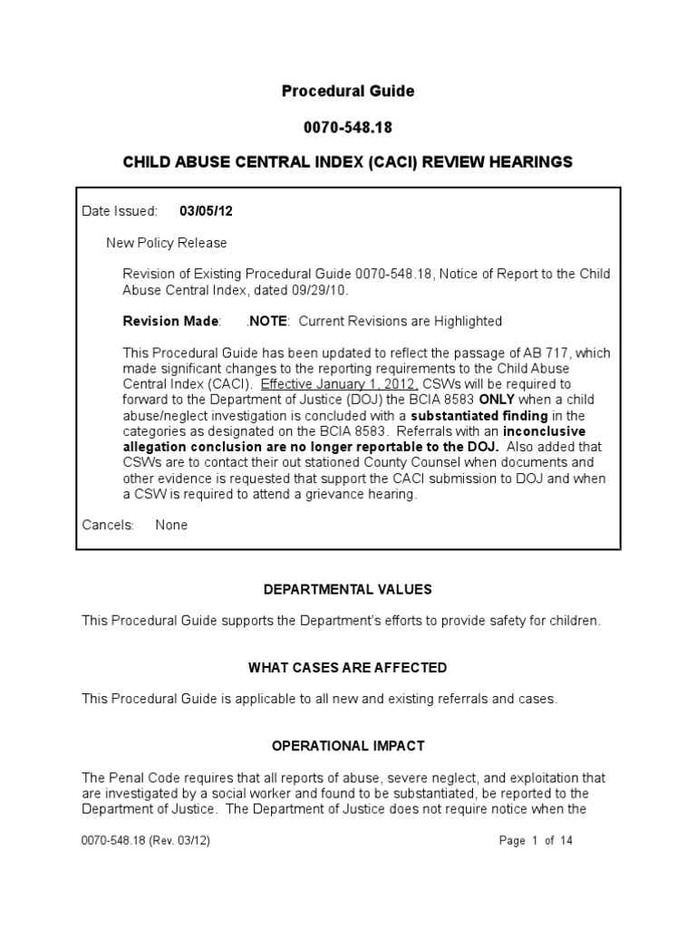 Procedural Guide CACI 0070-548.18 | PDF | Child Protective Services |  Witness
