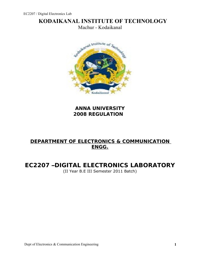EC2207 - Digital Electronics LAB Mannual | PDF | Digital Electronics ...