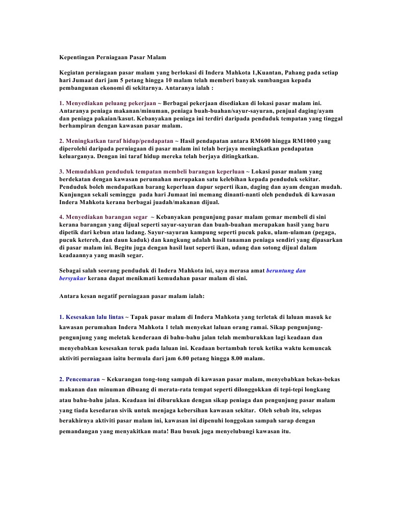 Kepentingan Perniagaan Pasar Malam Pdf