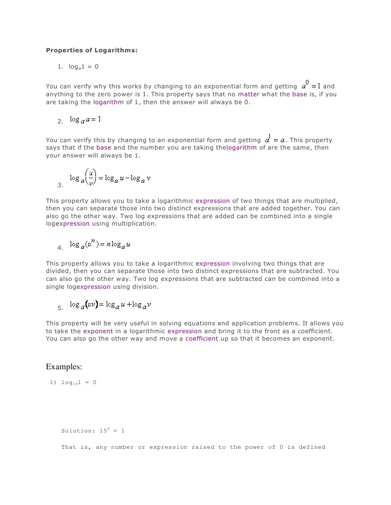 Properties of Logarithms Explained | PDF | Exponentiation | Logarithm