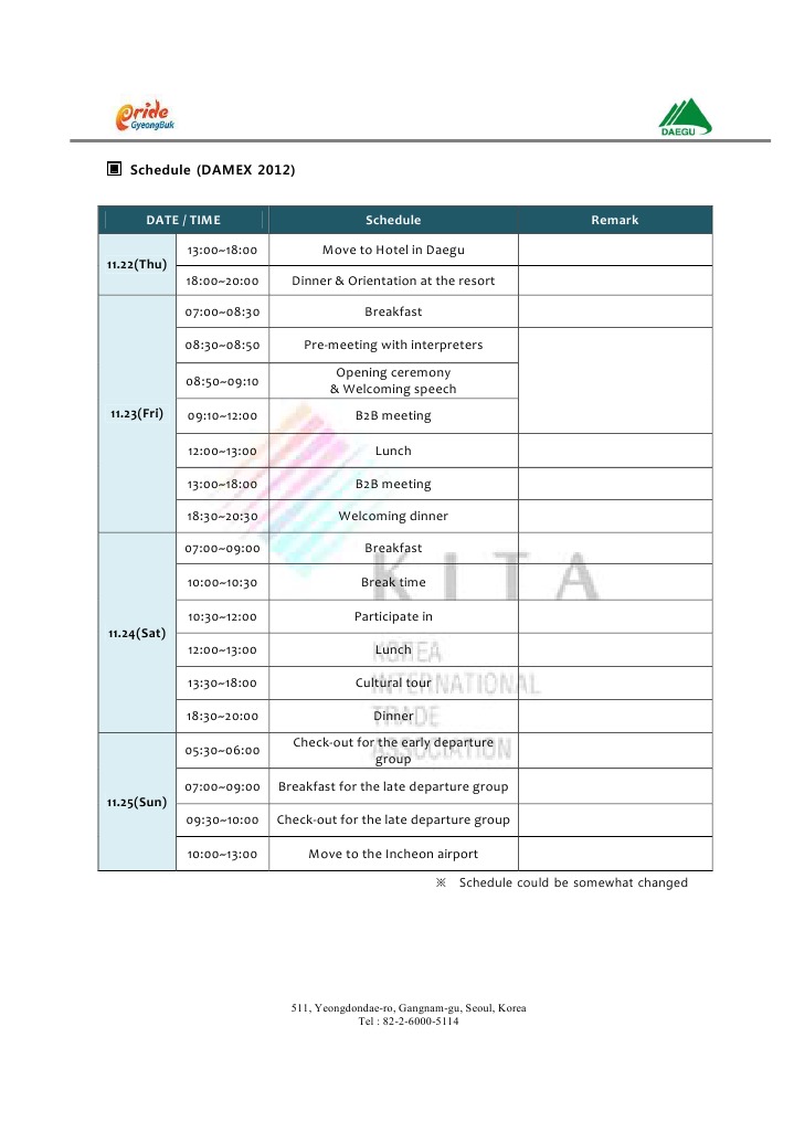 Schedule (DAMEX 2012) : Date / Time Schedule Remark | PDF